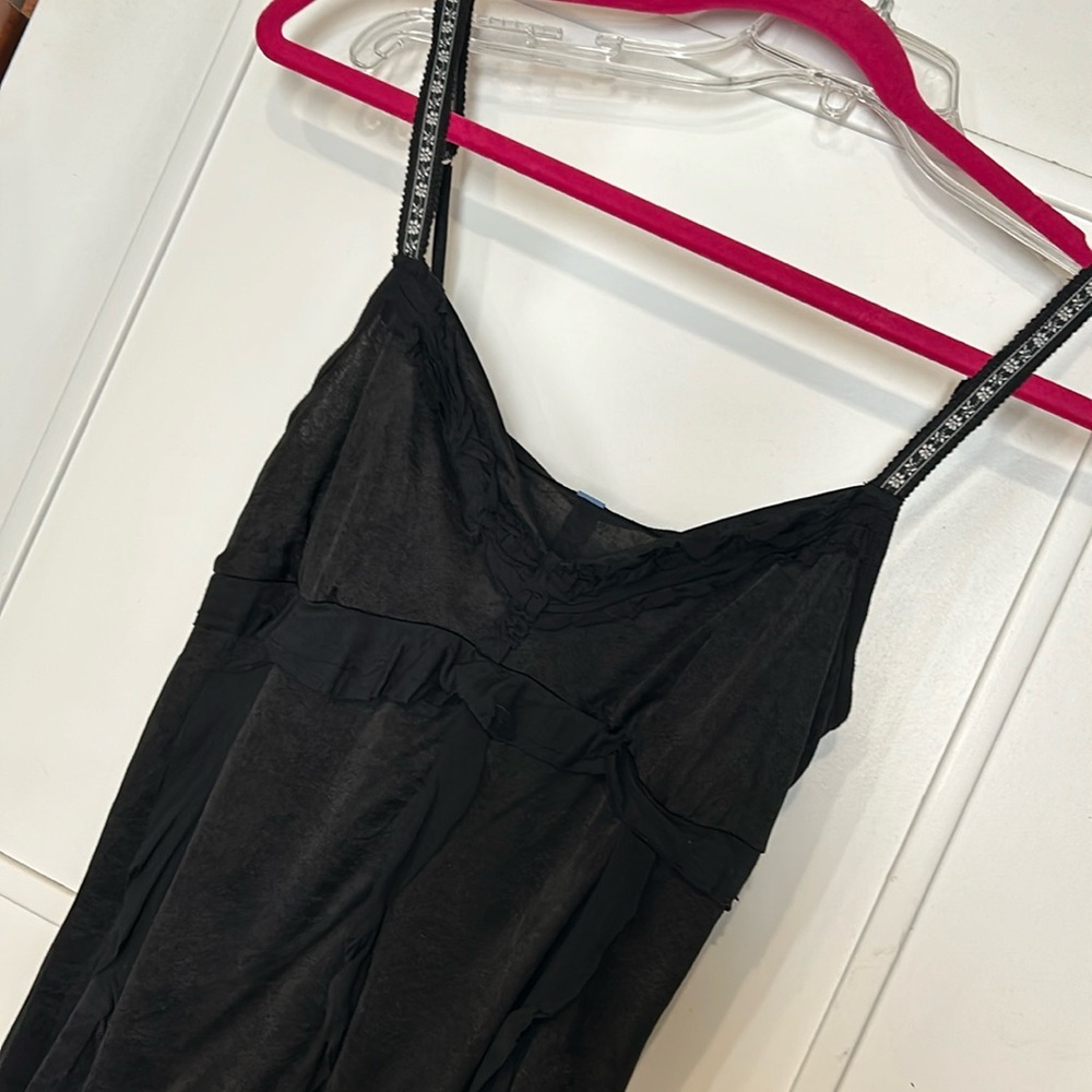Free People Black Silky Baby Doll Boho Top-NWT-sz M - Picture 2 of 9